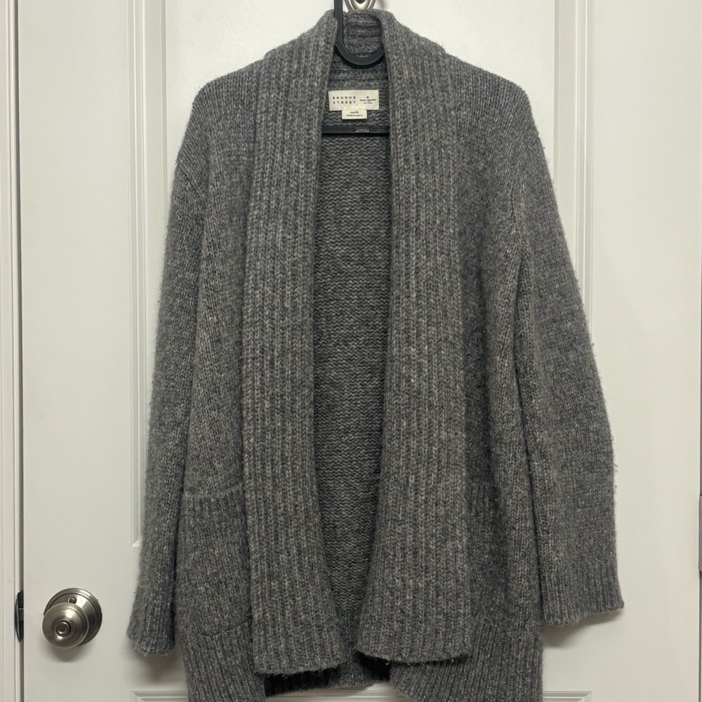 kate spade | Broome Street | Heather Gray Open-Front Ribbed Cardigan | Size XS